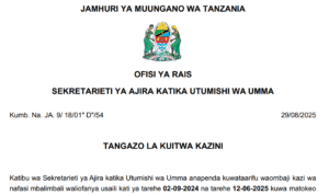 MAJINA ya Wailioitwa Kazini Utumishi August 2025